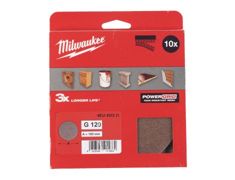 Milwaukee - Siatka ścierna POWERGRID Ø150 G120 - 10 szt. - 4932492221 - 2