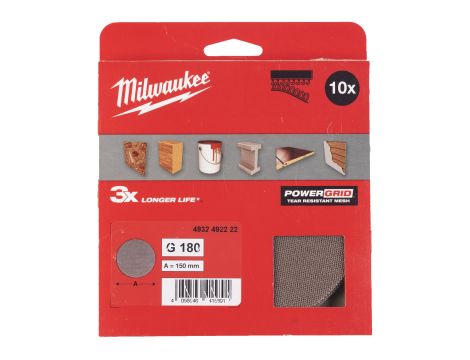 Milwaukee - Siatka ścierna POWERGRID Ø150 G180 - 10 szt. - 4932492222 - 2