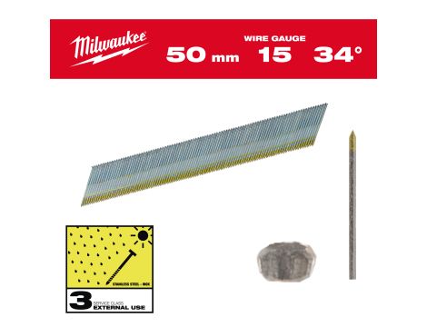 Milwaukee - Sztyfty wykończeniowe, 15G, głowa typu D 50mm INOX do M18 CN15GA 2500szt. - 4932492580