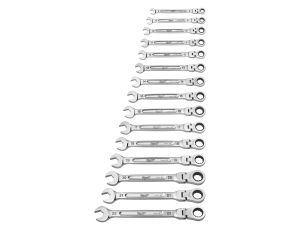 Milwaukee - Zestaw kluczy płasko-oczkowych 15 szt. z ruchomą główką grzechotki - metryczny - 4932478558