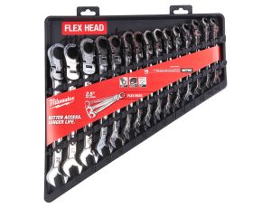 Milwaukee - Zestaw kluczy płasko-oczkowych 15 szt. z ruchomą główką grzechotki - metryczny - 4932478558 - image 2