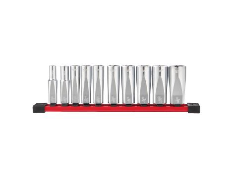 Milwaukee - Zestaw nasadek imperialnych długich 3/8˝ 10 szt. na szynie (10-19mm) - 4932492510