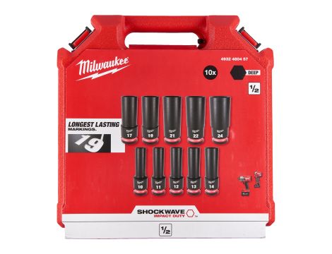 Milwaukee - Zestaw nasadek udarowych długich Shockwave 1/2" 10 szt. - 4932480457 - 2