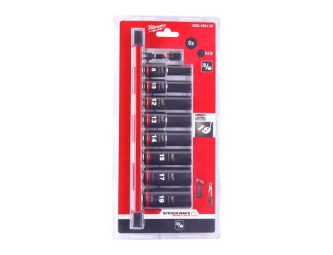 Milwaukee - Zestaw nasadek udarowych długich SHW 3/8" Hex 9 szt. - 4932480455 - 2