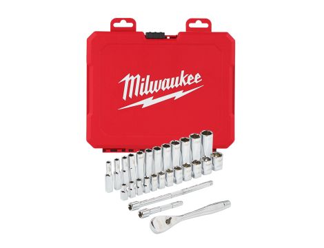 Milwaukee - Zestaw nasadek z grzechotką, typ metryczny 28 szt.  1/4” - 4932464943