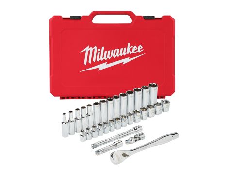 Milwaukee - Zestaw nasadek z grzechotką, typ metryczny 32 szt. 3/8” - 4932464945