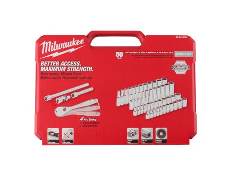 Milwaukee - Zestaw nasadek z grzechotką, typ metryczny i calowy 50 szt.  1/4” - 4932464944 - 2