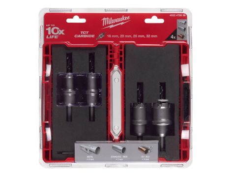 Milwaukee - Zestaw otwornic TCT z uchwytem sześciokątnym (ø 16, 20, 25, 32 mm) - 4932479058 - 2