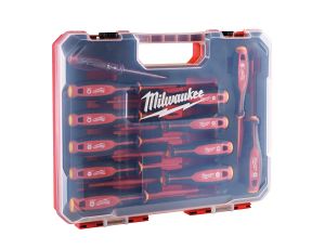 Milwaukee - Zestaw wkrętaków VDE - 12szt. (SL2.5 / SL3 / SL4 / SL5.5 / PH1 / PH2 / PZ1 / PZ2 / T10 / T15 / T20, próbnik) - 4932479095