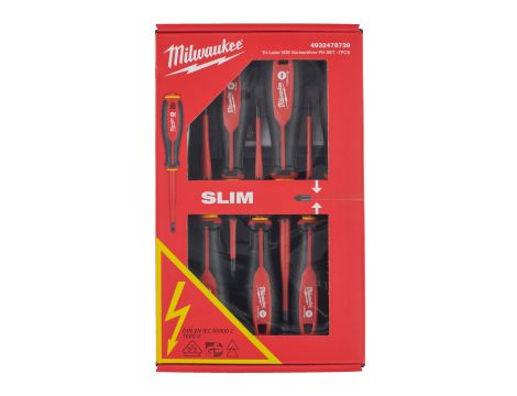 Milwaukee - Zestaw wkrętaków VDE - 7szt. (SL0,4X2,5X75, SL0,5X3X100, SL0,8X4X100, SL1,0X5,5X125, PH1 X80, PH2 X100, tester) - 4932478739