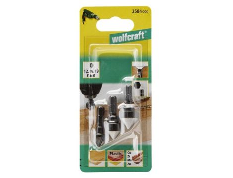 Pogłębiacz 12, 16, 19 mm Wolfcraft - WS, trzpień 6-kąt [3 szt.] - 2