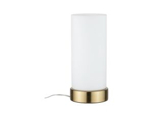 Lampa stołowa PINJA E14 max. 1x20W 230V biały / mosiądz szczotkowany / metal / szkło