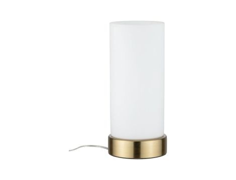 Lampa stołowa PINJA E14 max. 1x20W 230V biały / mosiądz szczotkowany / metal / szkło