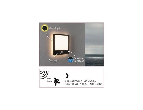 Plafoniera LAMINA LED 14.5W kwadratowa PIR 3000K IP44 230V czarny / tworzywo sztuczne - 2