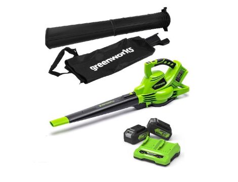 2x24 V dmuchawa/odkurzacz Greenworks GD24X2BVK4X zestaw ładowarka + 2x aku 4 Ah