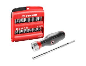 Facom - Rękojeść z funkcją grzechotki 3 w 1 z uchwytem do końcówek i zestawem 28 końcówek - ATCL.2A2