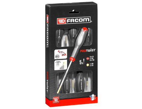 Facom - Zestaw 5 wkrętaków Protwist® do śrub z rowkiem i do śrub Pozidriv®, 3,5 - AT.5PB