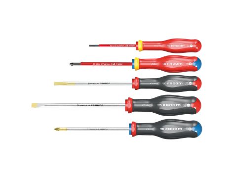 Facom - Zestaw 5 wkrętaków Protwist® do śrub z rowkiem, Pozidriv® i izolowanych 1000V, 3,5 - AT.J5VEPB