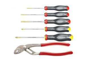 Facom - Zestaw 5 wkrętaków Protwist® do śrub z rowkiem i krzyżakowych Phillips® + szczypce, 3,5 - AT5.170PB