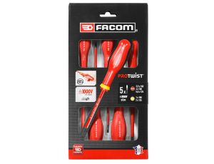 Facom - Zestaw 5 wkrętaków izolowanych PROTWIST® TVE do śrub z rowkiem i Phillips, 3,5 - ATP.J5TVEPB