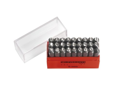 Facom - Zestaw 26 liter do wybijania, wysokość liter 8 mm, przekrój stempli 13 x 13 mm - 292A.8