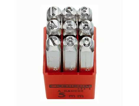 Facom - Zestaw 9 cyfr do wybijania, wysokość cyfr 4 mm, przekrój stempli 8 x 8 mm - 293A.4
