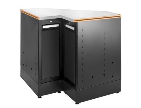 Facom - Szafa narożna Jetline+ z blatem nierdzewnym, 2 szuflady, 2 półki, czarny - JLS3-MBSCSGBS