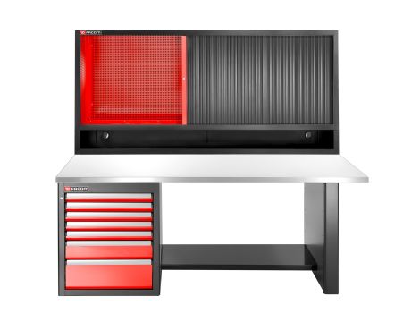 Facom - Stół warsztatowy 2182 mm, blat metalowy, 7 szuflad, niski + szafka JLS3-MHTR - JLS3-2MS7DSCL