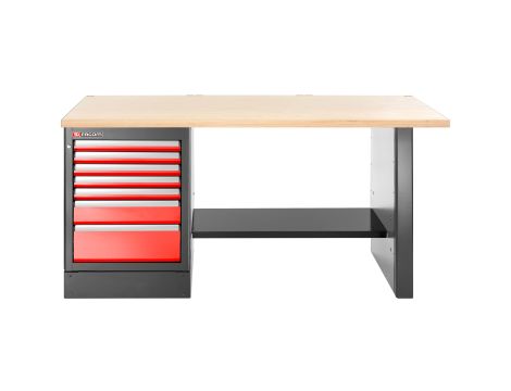 Facom - Stół warsztatowy 2182 mm, blat drewniany, 7 szuflad, wysoki - JLS3-2MW7DH