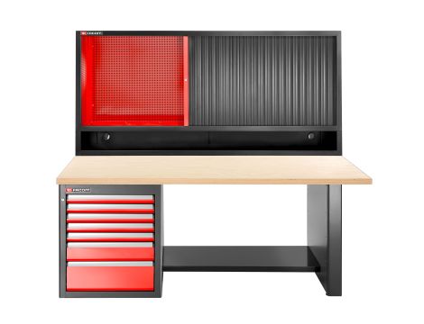 Facom - Stół warsztatowy 2182 mm, blat drewniany, 7 szuflad, niski + szafka JLS3-MHTR - JLS3-2MW7DSCL