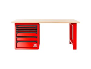 Facom - Stół warsztatowy 2000 mm, blat drewniany, 6 szuflad, czerwony - RWS2-2MW6D