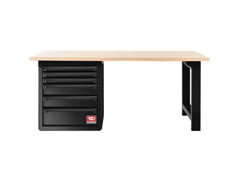 Facom - Stół warsztatowy 2000 mm, blat drewniany, 6 szuflad, czarny - RWS2-2MW6DBS