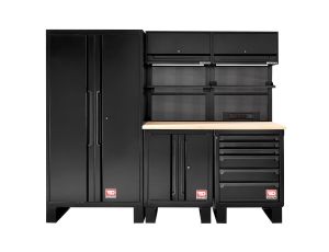 Facom - Zestaw mebli ROLL, 2450 mm, blat drewniany, czarny - RWS2-9BS