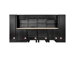 Facom - Zestaw mebli ROLL, 3970 mm, blat drewniany, czarny - RWS2-10BS