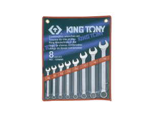 King Tony - ZESTAW KLUCZY PŁASKO-OCZKOWYCH 8cz. 10 -22mm, ETUI - 1208MR