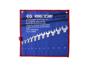 King Tony - ZESTAW KLUCZY PŁASKO-OCZKOWYCH 11cz. 8 - 24mm, ETUI - 1211MRN