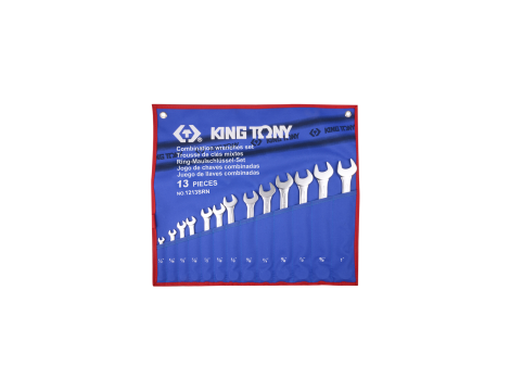 King Tony - ZESTAW KLUCZY PŁASKO-OCZKOWYCH CALOWYCH 1/4" - 1", 13cz. ETUI - 1213SRN