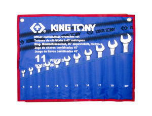 King Tony - ZESTAW KLUCZY PŁASKO-OCZKOWYCH ODGIĘTYCH 11cz. 6 - 22mm, ETUI - 1271MRN