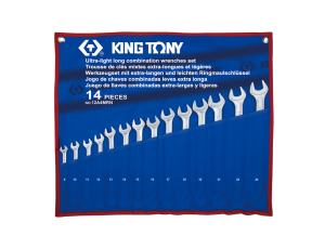 King Tony - ZESTAW KLUCZY PŁASKO-OCZKOWYCH DŁUGICH 14cz. 8 - 24mm, ETUI - 12A4MRN