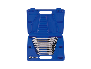 King Tony - ZESTAW KLUCZY PŁASKO-OCZKOWYCH PRZEGUBOWYCH Z GRZECHOTKĄ JEDNOKIERUNKOWĄ 13cz. 8 - 19mm, Z AKCESORIAMI, W WALIZCE - 13013MR