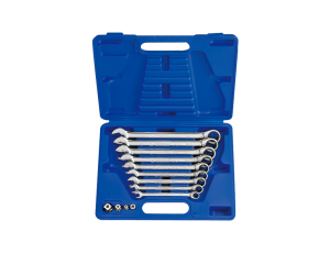 King Tony - ZESTAW KLUCZY PŁASKO-OCZKOWYCH Z GRZECHOTKĄ JEDNOKIERUNKOWĄ 13cz. 8 - 19mm, Z ADAPTERAMI NA NASADKI 1/4