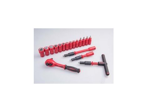 King Tony - ZESTAW NASADEK IZOLOWANYCH 1/4" 18cz. KRÓTKIE, 6-kąt. 5 - 14mm, Z AKCESORIAMI, CHROM, KASETA Z TWORZYWA - 25VE01MRV - 3