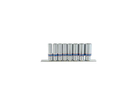 King Tony - ZESTAW NASADEK 3/8" 8cz. DŁUGIE 6-kąt 10 - 19mm, ZESTAW NA SZYNIE - 3508MR10