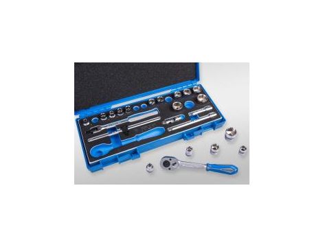 King Tony - ZESTAW NASADEK 3/8" 23cz. KRÓTKIE 6-kąt. 6 - 22mm Z GRZECHOTKĄ I AKCESORIAMI, WALIZKA - 3523MRV10