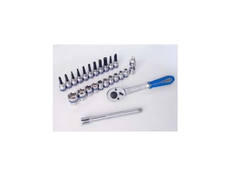 King Tony - ZESTAW NARZĘDZI 3/8" 24cz. NASADKI KRÓTKIE 6-kąt. 6 - 22mm, HEX 3 - 10, KRZYŻ. 2,3 PŁASKIE 5, 8 Z GRZECHOTKĄ I AKCESORIAMI, KASE - 3524MR - 2