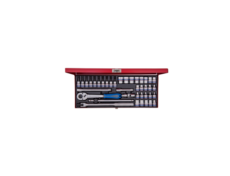 King Tony - ZESTAW NARZĘDZI 3/8" 39cz. NASADKI KRÓTKIE 6-kąt. 6 - 19mm, E4 - E18, T8 - T45 Z GRZECHOTKĄ I AKCESORIAMI, KASETA - 3537MR - 2