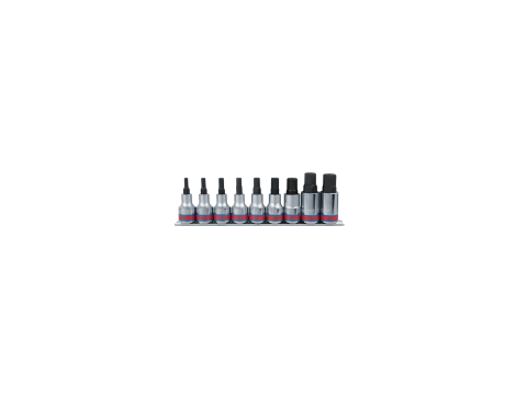 King Tony - ZESTAW NASADEK Z KOŃCÓWKĄ HEX 1/2" 9 cz. KRÓTKIE 3/16" - 5/8" ZESTAW NA SZYNIE - 4110SR10