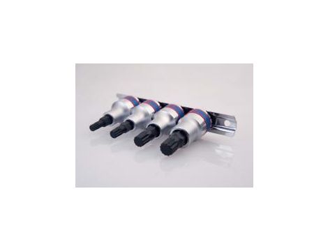 King Tony - ZESTAW NASADEK Z KOŃCÓWKĄ SPLINE 1/2" 4cz. KRÓTKIE M6 - M12, SZYNA, - 4126PR - 2