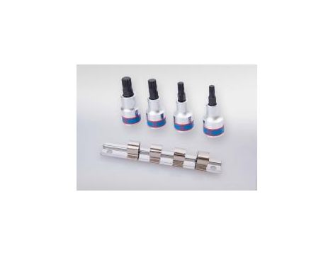 King Tony - ZESTAW NASADEK Z KOŃCÓWKĄ SPLINE 1/2" 4cz. KRÓTKIE M6 - M12, SZYNA, - 4126PR - 4