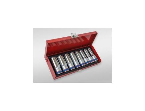 King Tony - ZESTAW NASADEK 1/2" 8cz. DŁUGIE 12-kąt. 12 - 23mm KASETA - 4208MR - 2